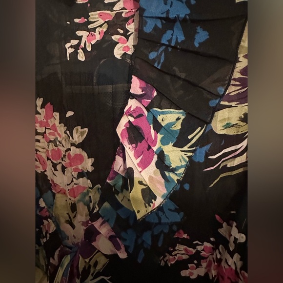 Nue Options Women’s Pleated Print 3/4 Sleeve Open Front Dress Casual Top Size M - Picture 3 of 8